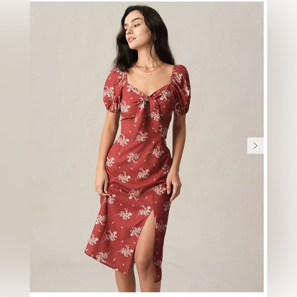 NWT- Rihoas- Tie Cutout Floral Midi Dress- Size XL - Picture 1 of 11